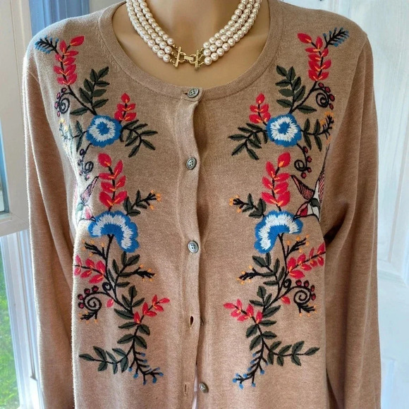 Novelty Embroidery Boho Soft Cozy Casual Cardigan Sweater Women Plus 1X Stretch - Picture 5 of 7